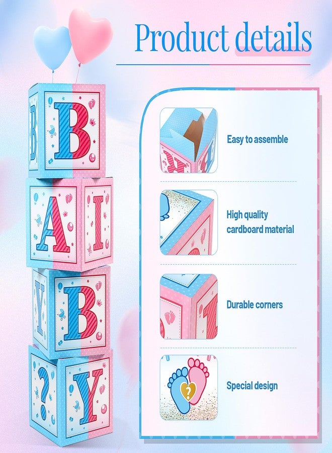 Seenelling 4 Pcs Gender Reveal Boxes Blue and Pink Balloon Boxes Block Decorations with Letter for Gender Reveal Theme Party Decor (Pink Blue White) - Image 3